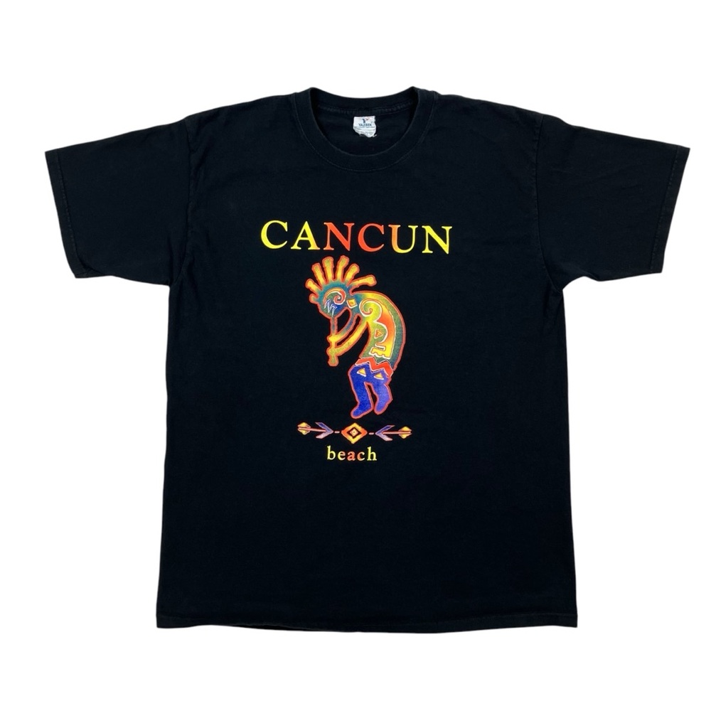 Vintage Y2K Faded Black Cancun Beach Kokopelli T Shirt Mexico Size L